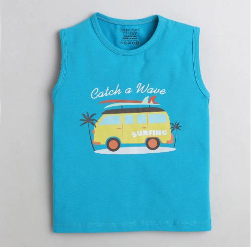Polka Tots Sleeve Less T-Shirt Catch a Wave Bus Print