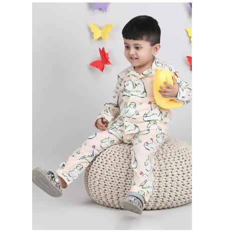 Polka Tots Full sleeves Bear and Penguin Print Night Suit