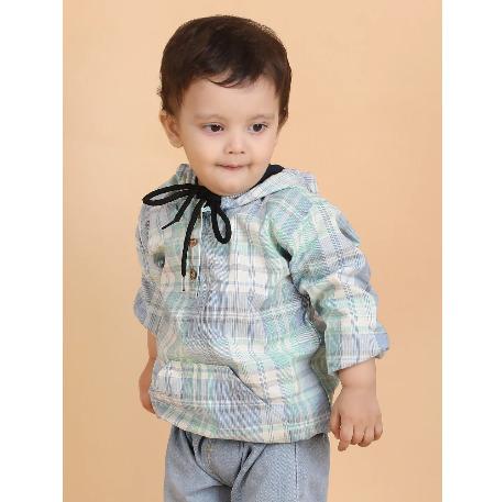 Polka Tots Full Sleeves Checks print Hooded Shirt