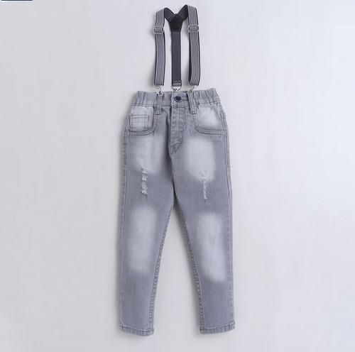Polka Tots Denim Jeans With Stretchable Suspender