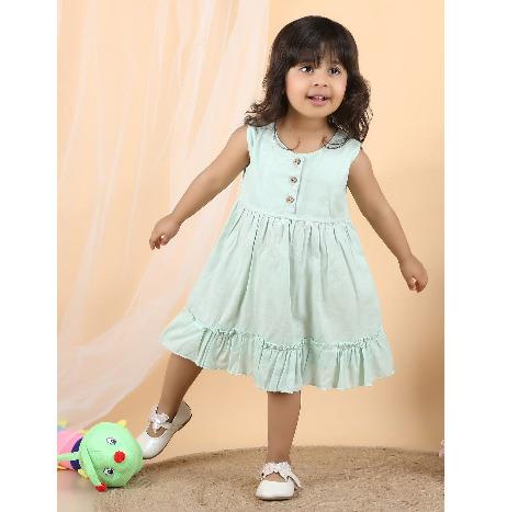 Polka Tots Sleeveless Solid frock with headband