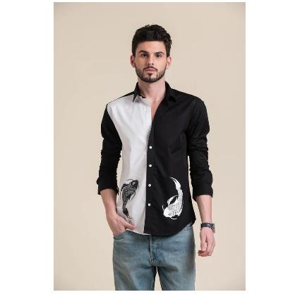 CONTRAST PANNEL BLACK&WHITE ASYMETRICAL SHIRT