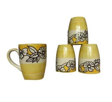 Hand Painted Yellow Colour Motif Design Stoneware Coffee Mug
