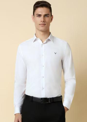 Men White Slim Fit Solid Full Sleeves Formal Shirts