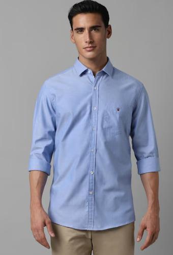 Men Blue Slim Fit Solid Full Sleeves Casual Shirt