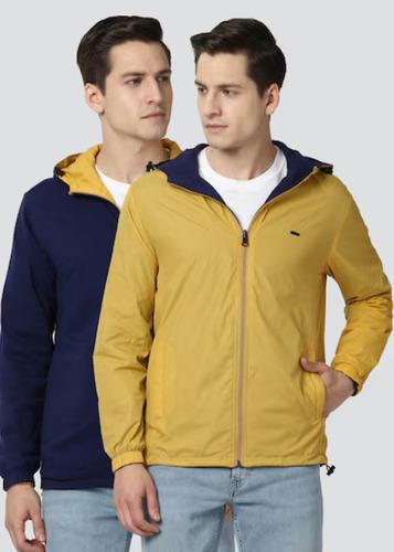 Men Yellow Solid Casual Jacket