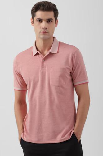 Men Pink Solid Polo Neck Polo T-Shirts