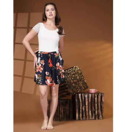 Culotte Shorts for Women-Navy Floral Print