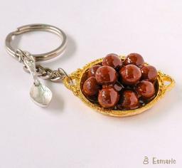 Gulab Jamun on Golden thali miniature Keyring