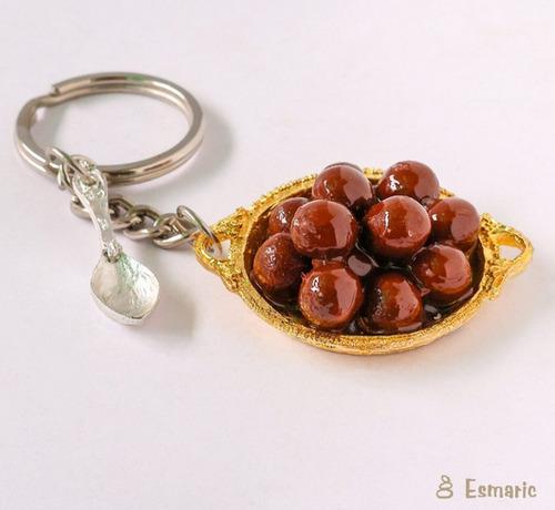 Gulab Jamun on Golden thali miniature Keyring
