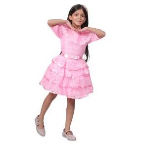 Itsmycostume Net Casual Knee Length Cute Frill Fairy Pink Frock