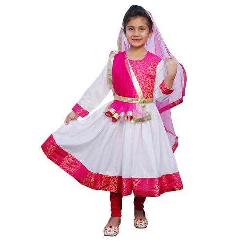Costume Of Kathak - White & Magenta Anarkali Indian Dress IMC40000-Whitemag