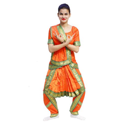 Bharatnatyam Costume - Orange and Green