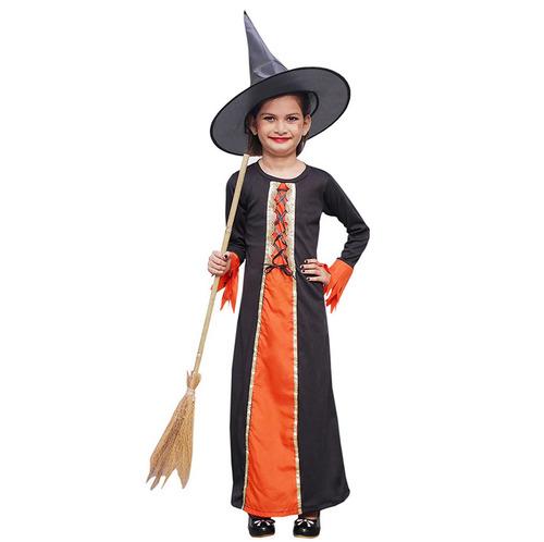 Witch Costume Dress for Kids Girls Set of 2(Gown,Hat) Halloween Fancy Dress