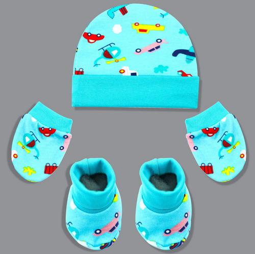 Born Babies Babies 100% Cotton Printed Cap Mittens And Booties Set
