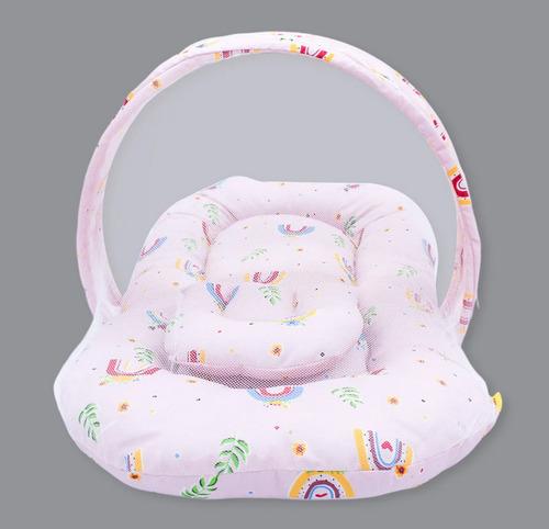 Born Babies Baby Cotton Printed Net Bed With Pillow Pink