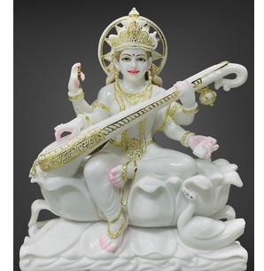 Lord Saraswati Devi Marble Statue