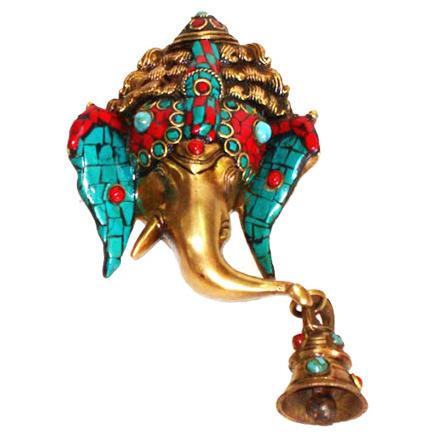 Ganesh Mask Hanging W/ Bell & Stone Work