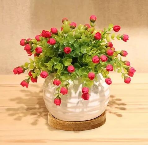 Decorative V2 flower pots set of 3 pots with wooden plate