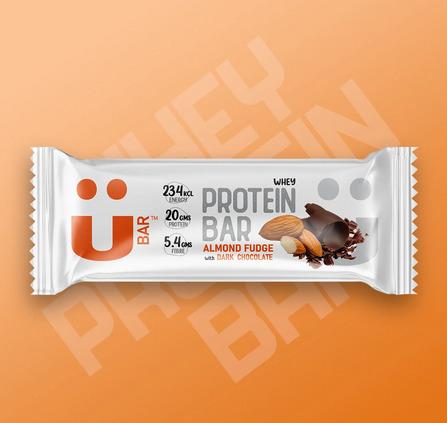 Almond Fudge with Dark Chocolate - Ubar - 20 Grams Protein in each 60 Grams Bar (Pack of 6, 360gm)