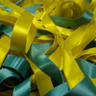 Sea Green and Lemon colored satin Ribbons