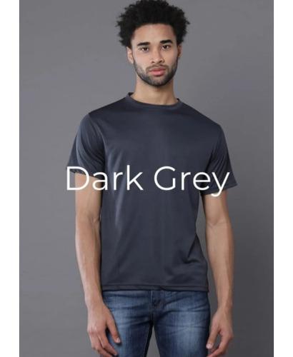 Dark Grey Polyster Dri Fit Round Neck Half Sleeve T Shirt for Men