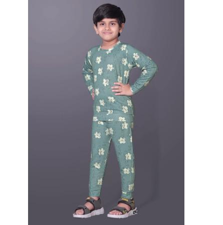 Green Polycotton Printed T shirt And Pant