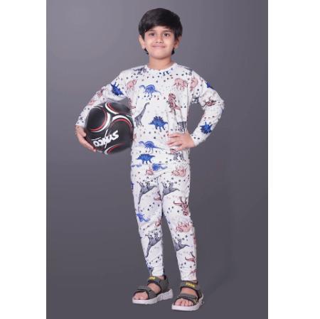 Off White Polycotton Printed T shirt And Pant