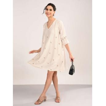 Tie-sleeves Ivory Floral Dress