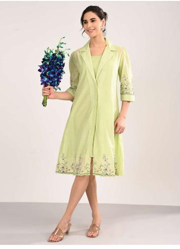 Embroidered Green Coat Dress