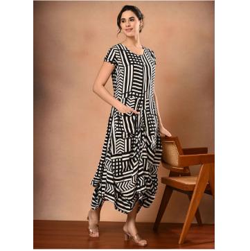 Black & White Cotton Drape Dress
