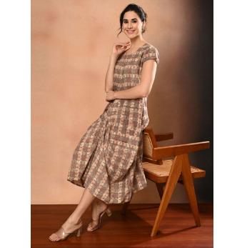 Geometric Cotton Drape Dress