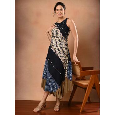 Navy-Blue Indie Style Dress