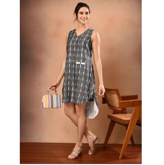 Grey Ikat Cotton Dress