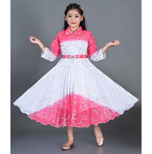 White & Pink Gradient Flared Dress