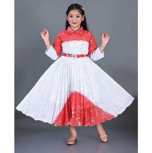 White-Red Ombre Party Wear Frock for Girls