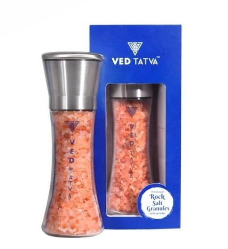 Rock salt granules with grinder bottle