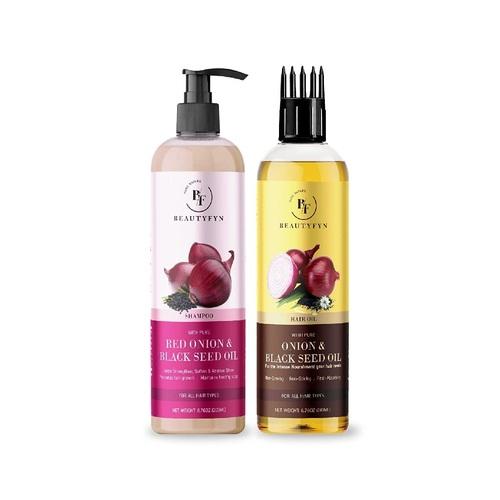 BEAUTYFYN Red Onion Black Seed Oil Shampoo and Onion Black Seed Hair Oil (200ml Each)