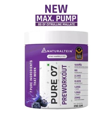 NATURALTEIN Pure 07 Preworkout Supplement Powder - Blueberry Flavour