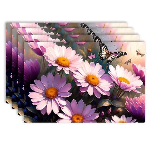 3D Lenticular Table Mat - Pink Flower Theme Set of 4
