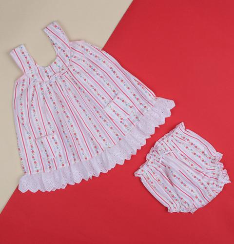 Adorable Striped Baby Frock with Bloomers - Lace Trim Cotton Dress for Girls
