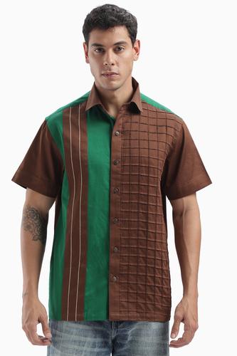 Brown Color Block Statement Shirt