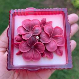 Red Bow Tub Soy Candle Jar with Frangipani Topper