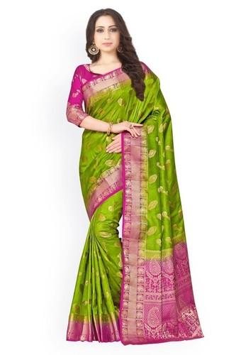 Green And Rani Color Art Silk Fabric Designer Festive Wear Saree