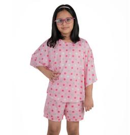 Chombooka Girls Polka Dot Printed Viscose 3/4th Sleeves Poncho Pink