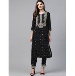 Ladies Black Printed Kurti With Pants