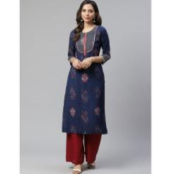 Ladies Divena Indigo Muslin Straight Kurti