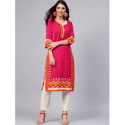 Ladies Pink Jaipuri Cotton Flex Embroidered Kurti