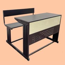 Brown & White Wooden School Benches With Desk