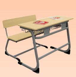 Yellow & White Wooden School Benches With Desk